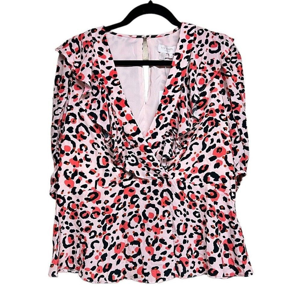 Ted Baker Blouse, Black/Pink Animal Print Size 3